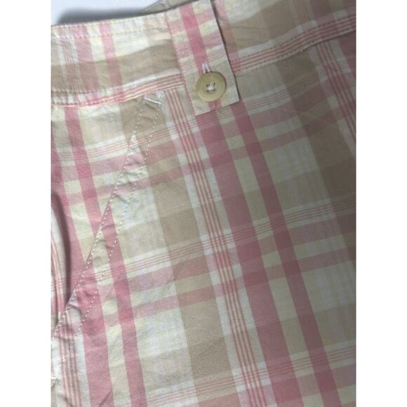 Women's Short Vanheusen Women’s Plaid Bermuda Shorts Pink Tan Cream Size 12 New - Picture 6 of 16